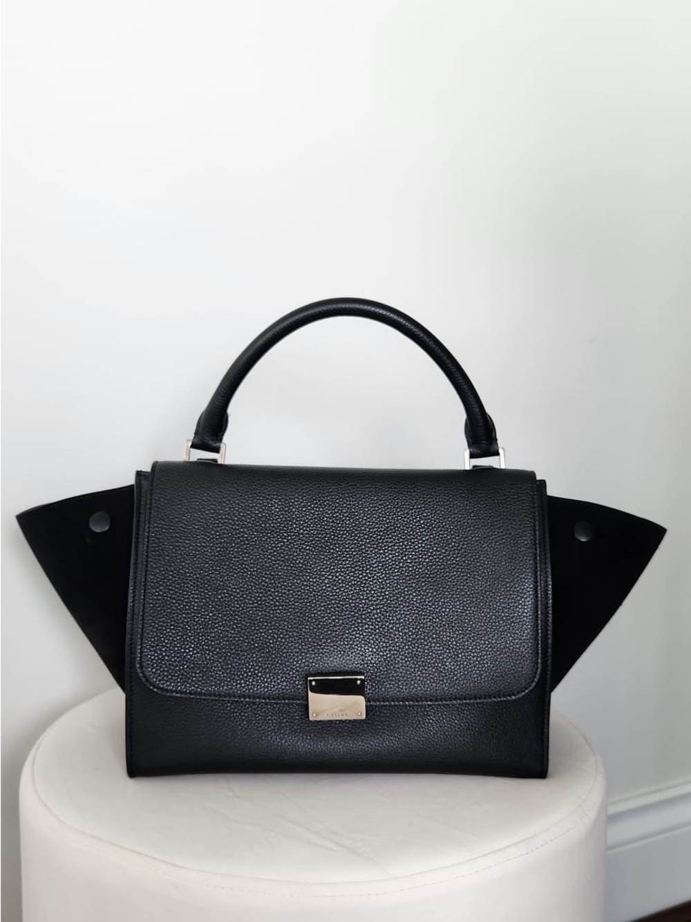 CELINE Trapeze Medium Black Grained Leather Bag